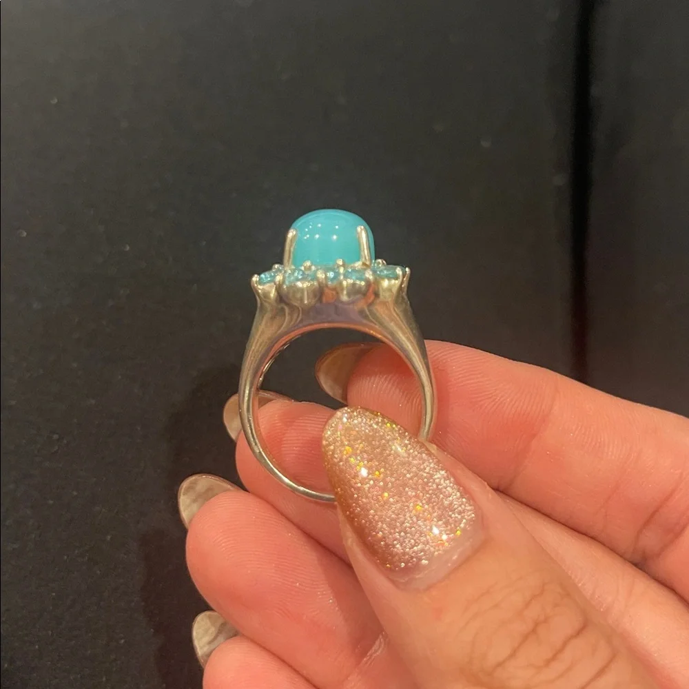 Sky blue Chalcedony Cabochon Ring 925 - Picture 2 of 3